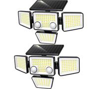 Lumisky FAIRVIEW - Lote de 2 focos solares con 4 cabezas negras, luz LED potente blanco, orientables con detector de movimiento, ideales para proteger jardín, terraza y exterior