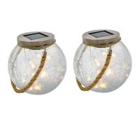 Lumisky Juego de 2 bolas solares Crack Ball Cord de 13 cm con LED blanco cálido