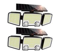 Lumisky Lote de 2 focos solares con 3 cabezas negras, raylite, luz LED potente blanca, orientables con detector de movimiento, ideales para proteger jardín, terraza y exterior