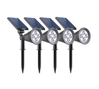 Lumisky Lote de 4 focos solares proyectores 2 en 1 para pinchar o fijar, iluminación potente regulable LED blanco SPIKY H42 cm