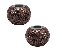 LUMISKY / LUMIJARDIN Lote de 2 portavelas solares de metal estilo marroquí cobre LED blanco Riad H13 cm
