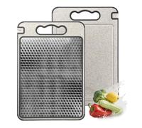 LUMITERRA Tabla de Cortar Acero Inoxidable, Duradera e Higiénica, Doble Cara Cutting Board con Ranura, Antibacteriana, Resistente, para Carne, Pan, Verduras y Frutas(36.4 * 24.8 * 0.9cm)