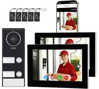 LUMOBELL Sistema de videoportero inteligente para el hogar, timbre de video con cable con pantallas táctiles de 5.1 x 7 pulgadas, desbloqueo remoto a través de aplicación/RFID, audio bidireccional