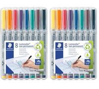 Lumocolor Staedtler 316 WP8 - Rotuladores de Punta Fina, Estuche con 8 Colores, Negro (Paquete de 2)