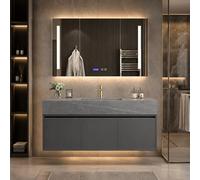 LumoHaus Mueble de Baño con Lavabo, Mueble Bajo Lavabo, Armario de Baño con Espejo, Muebles de Baño Modernos, Mueble de Baño Colgar, Lavabo con Mueble para Baño