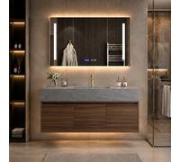 LumoHaus Mueble de Baño con Lavabo, Mueble Bajo Lavabo, Armario de Baño con Espejo, Muebles de Baño Modernos, Mueble de Baño Colgar, Lavabo con Mueble para Baño