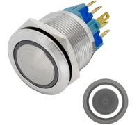 Lumonic pulsador de acero inoxidable curvado de 22mm de diámetro I Con un LED anular en blanco frío Dimensiones: 2,8x0,5mm Pin es 250V 3A I Antivandálico según norma IP65