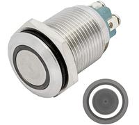 Lumonic pulsador de acero inoxidable plano de 16mm de diámetro I Con un LED anular en blanco frío Dimensiones: borne de tornillo 250V 3A I Antivandálico según norma IP65
