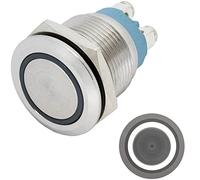 Lumonic pulsador de acero inoxidable plano de 19mm de diámetro I Con un LED anular en blanco frío Dimensiones: borne de tornillo 250V 3A I Antivandálico según norma IP65