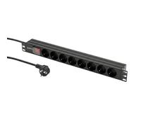 Lumonic Regleta de enchufes de 19 | PDU de 8 Pliegues | con Interruptor | 1U, aleación de Aluminio, Negro | Cable de conexión de 2 m 3G1.5 | Toma Schuko de 45 | Corto Plazo MAX. 3680W | Rack, Armario