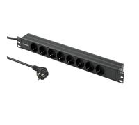 Lumonic Regleta de enchufes de 19 | PDU de 8 Pliegues | Sin Interruptor | 1U, aleación de Aluminio, Negro | Cable de conexión de 2 m 3G1.5 | Toma Schuko de 45 | Corto Plazo MAX. 3680W | Rack, Armario