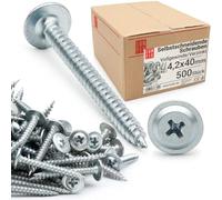 Lun Fix Tornillos autorroscantes de 4,2 x 40 mm, 500 unidades, de acero galvanizado, con cabeza abovedada grande, tornillos autorroscantes, tornillos para autorroscar, con Phillips, cabeza de plato,