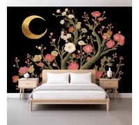 Luna Media Luna Dorada Ramas Papel pintado no tejido 3D 400 x 280 cm Pared Fotografía Mural, Elementos Celestiales Papel pintado Panorámico Murales Para Salón Tv Sofá Tema Hotel Pasillo Fondo Pintado