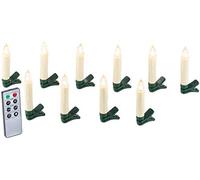 Lunartec Iluminación - velas LED para árbol Navidad: Set de 10 Velas LED para árbol de Navidad, Control remoto IR, 5 niveles de brillo (inalámbricas, luces con control remoto, hogar)