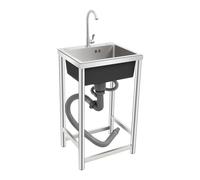 LUNICASHA Fregadero independiente con grifo de 360°, 45 x 41 x 75 cm | Fregadero de acero inoxidable con 1 cuenco, para camping para interiores y exteriores, capacidad de carga de 50 kg