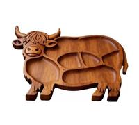 Luocute Tabla de Charcutería de Vaca de las Tierras Altas, Plato de Madera de Pino Tallada a Mano con Compartimentos para Frutos Secos de Queso (A)