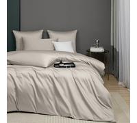 Luowei Juego de ropa de cama de algodón 155x220 cm Mako satin color marrón oscuro con calidad de algodón egipcio, juego de sábanas naturales suaves con certificación Oeko-Tex 155x220 con cremallera y