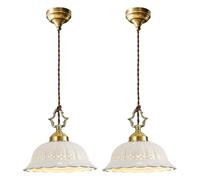 LUOYAOB Lámpara colgante de cerámica blanca, lámpara colgante vintage de latón con recortes en forma de pétalo, lámpara colgante de porcelana for cocina, isla, comedor, dormitorio(White-2-pack)