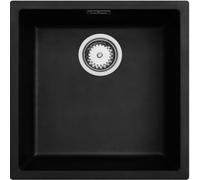 Luquicina LD44BL Fregadero Cocina 1 Seno sin Escurridor 45x45x20cm Negro | Cuadrado, Composite BIO, empotrable o bajo encimera, kit de desagüe: válvula inox 90 mm, sifón compacto y rebosadero
