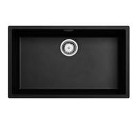 Luquicina LD740BL Fregadero Cocina 1 Seno sin Escurridor 75x45x20cm Negro | XL, Composite BIO, empotrable o bajo encimera, kit de desagüe: válvula inox 90 mm, sifón compacto y rebosadero
