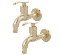 Lurrose Grifo de Pared Vintage de Aleación de Zinc Dorado, 2 Unidades, Interfaz de 4 Puntos, Fácil de Operar, Adecuado para Jardín Exterior y Zona de Fregado