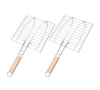 Lurrose Parrilla para carne y cesta para asar pescado, 2 cestas metálicas con mango de madera, superficie lisa, accesorio para barbacoa de exterior y home BBQ, 16.73x8.66x0.78in