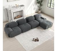 Luscriate Boneless L-Form Sofá cama modular - XXL sofá seccional sin montaje, sofá Cloud de pana, sofá suave con otomana, Moderno Verde 4 plazas+1 (Gris, H-4P+1)