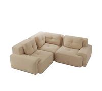 Luscriate Cómodo sofá esquinero con respaldo alto, combinable modular, sofá de pana para salón y oficina, sofá de asiento profundo suave como una nube sin montaje, beige de 3 plazas (beige, E-3 plazas