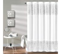 Lush Decor 1 Cortina de Ducha con Lentejuelas Brillantes, diseño Elegante para baño, 70 x 72 Pulgadas, Plateado y Blanco, 70 x 72 Pulgadas