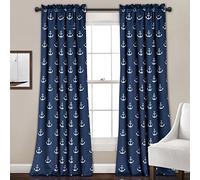 Lush Decor 16T000697 Anchor Room Darkening Window Panel Curtain Set, 84" x 52" + 2" Header, Navy