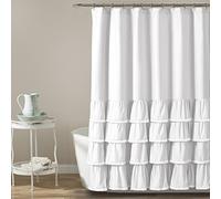 Lush Decor 16T002858 Ella-Cortina de Ducha con Volantes de Encaje, Poliéster, Blanco, 72 Inches x 72 Inches