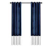 Lush Decor 16T004289 Prima - Juego de Cortinas de Ventana para Sala de Estar, Comedor, Dormitorio (par), 137 x 213 cm, Color Blanco y Azul Marino
