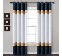 Lush Decor Alexander - Par de Paneles de Cortina para Ventana con Filtro de luz, 84 Pulgadas de Largo x 52 Pulgadas de Ancho, Azul Marino y Dorado