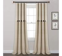 Lush Decor Beige Linen Farmhouse - Juego de Paneles de Cortina de algodón Tejido para Ventana, Rayas de Botones, Hilo teñido (84 x 40 Pulgadas)