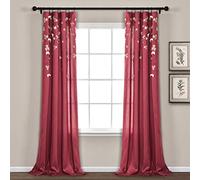 Lush Decor C01240Q12 - Panel de Cortina con Gotas de Flores para Sala de Estar, Dormitorio, Comedor (Individual), 84 x 42 Pulgadas, Color Rojo