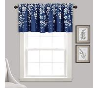 Lush Decor Cenefa de Cortina para oscurecer la habitación, diseño de Flores, Color Azul Marino, 18 Pulgadas de Largo x 52 Pulgadas de Ancho