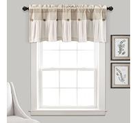 Lush Decor Cenefa de Lino con Botones de Granja, 52 Pulgadas de Ancho x 18 Pulgadas de Largo, cenefas de Cortinas de Cocina, diseño rústico de Bloque de Color con botón de cáscara