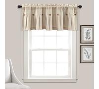 Lush Decor Cenefa de Lino con Botones de Granja, 52 Pulgadas de Ancho x 18 Pulgadas de Largo, Lino Oscuro, cenefas de Cortinas de Cocina, diseño rústico de Bloque de Color con botón de cáscara