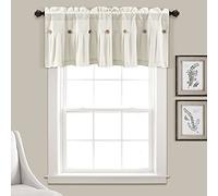 Lush Decor Cenefa rústica con Botones de Lino, 84 Pulgadas de Ancho x 18 Pulgadas de Largo, Color Blanco Roto, Cenefa de Cocina rústica para Ventanas, diseño Plisado de Bloque de Color con Detalle de