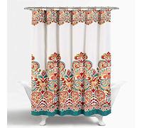 Lush Decor Clara Cortina de Ducha, Tela Colorida con Estampado de Cachemira y Damasco, Poliéster, Turquesa y Mandarina, 72” x 72”