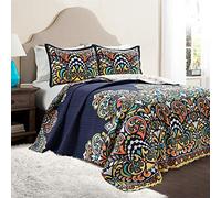 Lush Decor Clara - Juego de Cama Reversible de 3 Piezas, tamaño matrimonial/Queen, Color Azul Marino