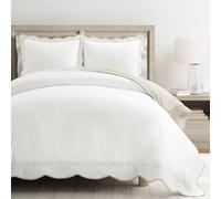 Lush Decor Coastal Chic - Juego de Funda de edredón de algodón con Borde Festoneado Neutro/Blanco, 3 Piezas, tamaño matrimonial/Queen, Suave, Elegante y asequible
