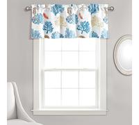 Lush Decor Coastal Reef - Cenefa para Cortina de Ventana con Filtro de luz, 18 Pulgadas de Largo x 52 Pulgadas de Ancho, Azul y Coral