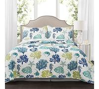Lush Decor Coastal Reef - Juego de edredón de 3 Piezas, tamaño King, Azul Marino y Azul