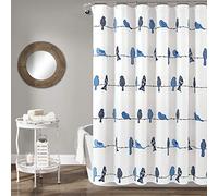 Lush Decor, Cortina de Ducha Azul Marino Rowley, diseño Floral de pájaros para baño, 72 x 72 Pulgadas