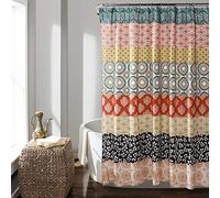 Lush Decor - Cortina de Ducha Bohemia a Rayas, 183 cm de Ancho x 213 cm de Largo, Turquesa y Naranja