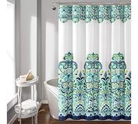Lush Decor, Cortina de Ducha Clara Azul y Verde, Tela Colorida Boho Paisley Damasco, diseño de Estampado de Damasco, x 72