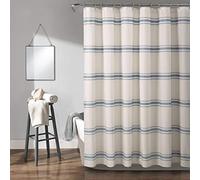 Lush Decor - Cortina de Ducha de algodón a Rayas, Estilo rústico, 183 cm de Ancho por 183 cm de Largo, Azul, decoración de baño clásica y Moderna