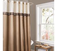 Lush Decor Cortina de Ducha de Color Beige y Marfil con Bloques de Color Terra, a Rayas, decoración de baño, 183 cm de Ancho x 183 cm de Largo