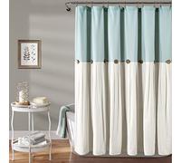 Lush Decor Cortina de Ducha de Lino con Botones, Color Azul y Blanco, 72 x 72 Pulgadas